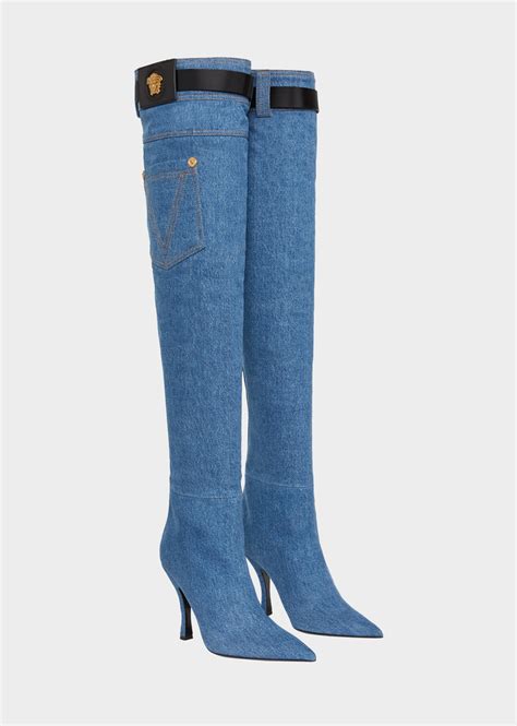 versace boots for woman|Versace denim boots.